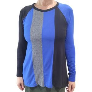 Calvin Klein Colorblock Tunic Top Asymmetrical Hem Black Blue Gray Small